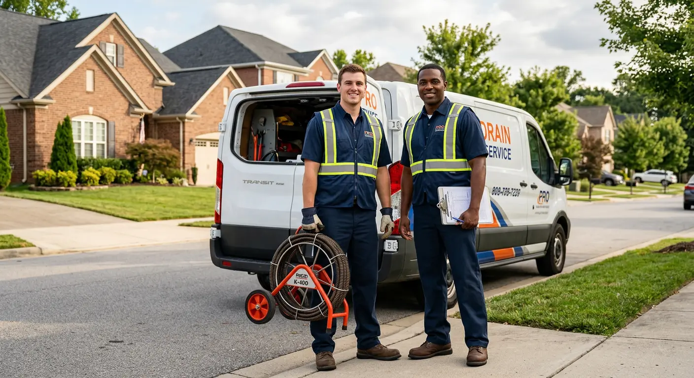 Sewer and drain service team with equipment ready for work in Oak Hills