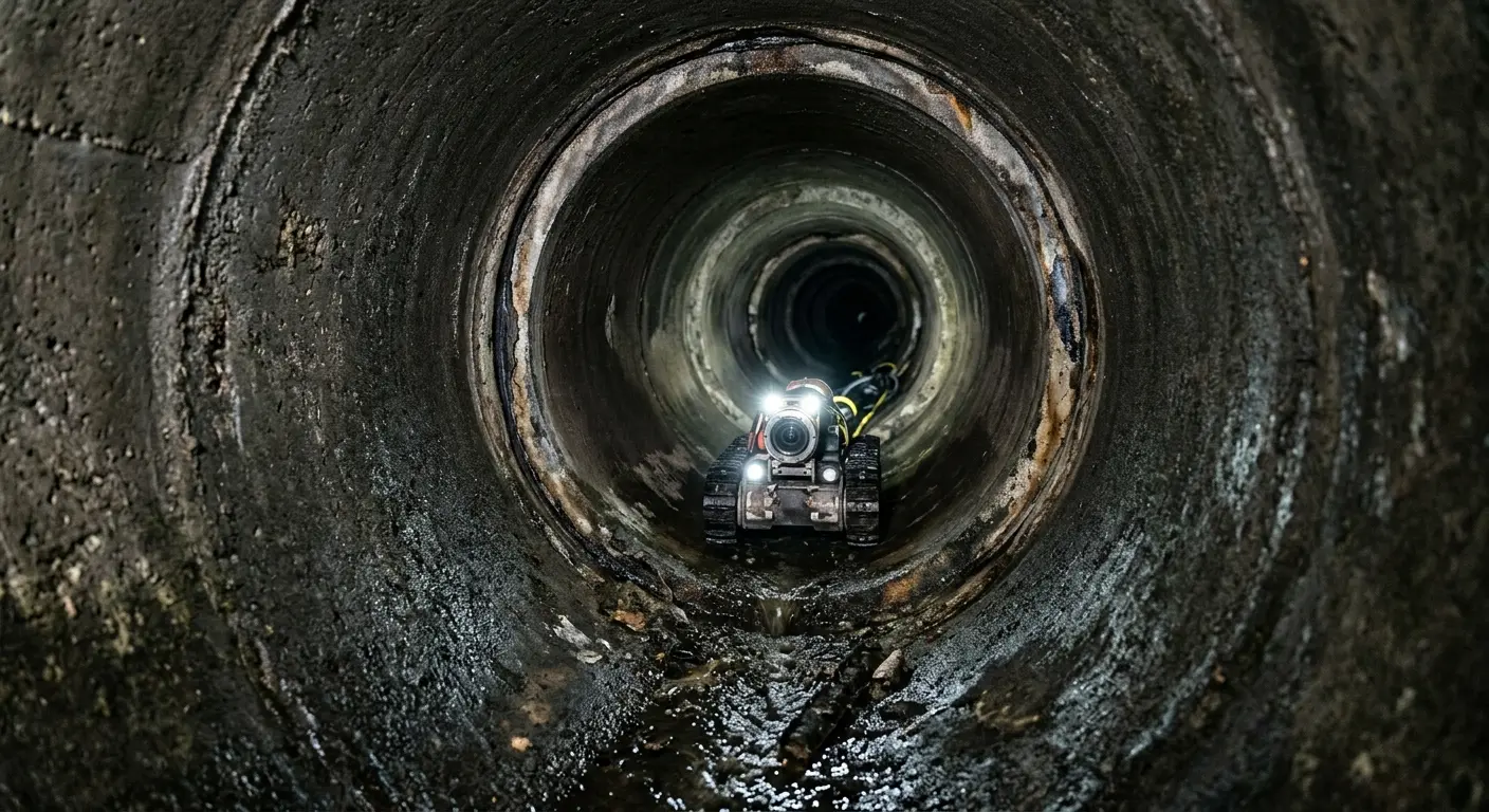 Robotic sewer camera inspecting pipe interior for Sewer Line Cleaning in Oak Hills